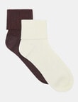 Ambra Organic Cotton Cuffed Rib Crew Sock, 2-Pack, Buttercream & Fudge product photo View 02 S