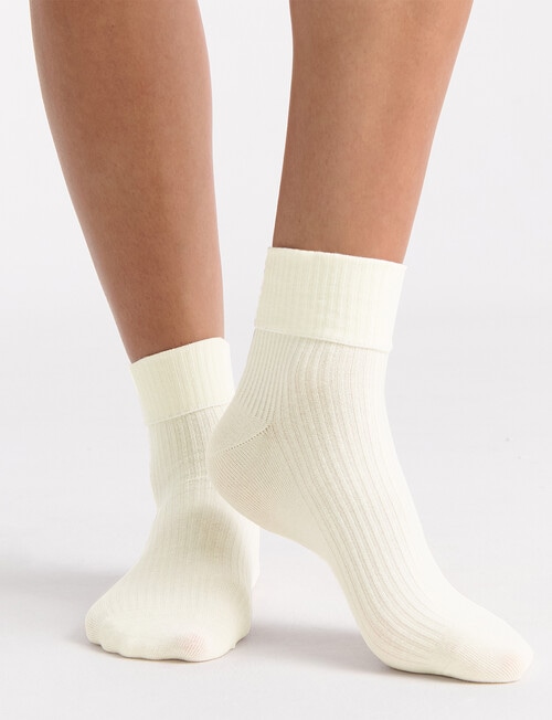 Ambra Organic Cotton Cuffed Rib Crew Sock, 2-Pack, Buttercream & Fudge product photo View 03 L