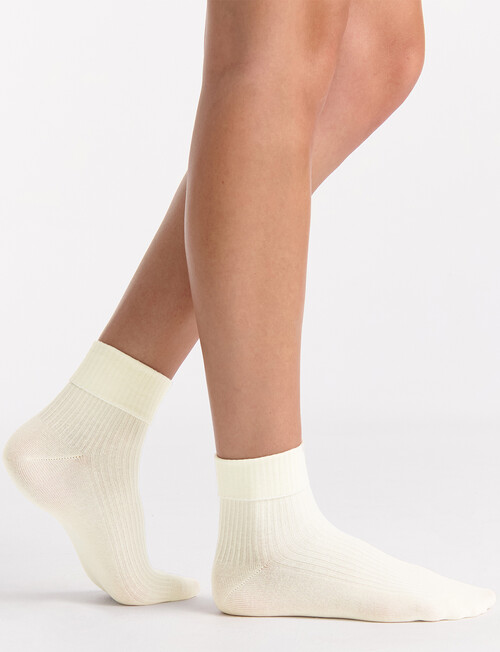 Ambra Organic Cotton Cuffed Rib Crew Sock, 2-Pack, Buttercream & Fudge product photo View 04 L