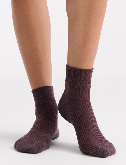 Ambra Organic Cotton Cuffed Rib Crew Sock, 2-Pack, Buttercream & Fudge product photo View 05 L