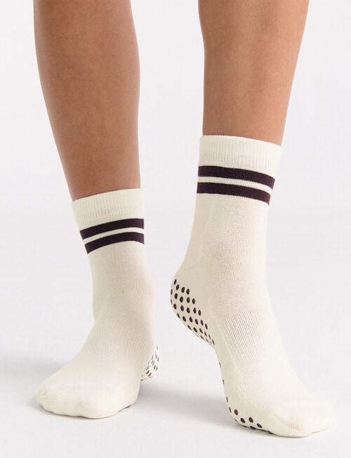 Ambra Organic Cotton Pilates Grip Crew Sock, Buttercream product photo View 03 L
