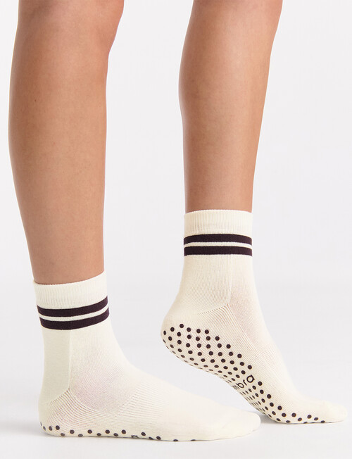 Ambra Organic Cotton Pilates Grip Crew Sock, Buttercream product photo View 04 L