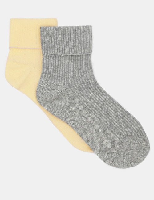 Ambra Organic Cottin Cuffed Rib Crew Sock, 2-Pack, Meringue & Grey Marle product photo View 02 L