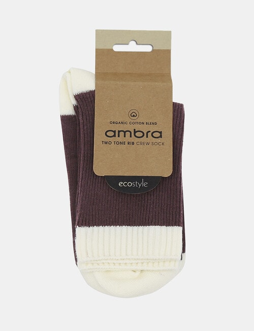 Ambra Organic Cotton 2 Tone Rib Crew Sock, Fudge product photo