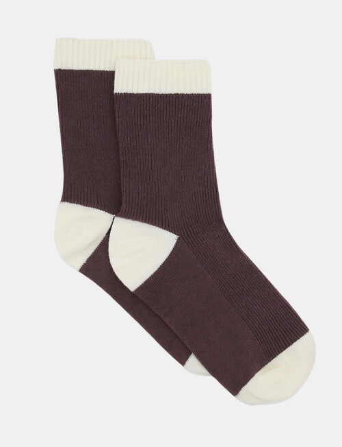 Ambra Organic Cotton 2 Tone Rib Crew Sock, Fudge product photo View 02 L