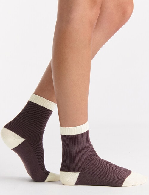 Ambra Organic Cotton 2 Tone Rib Crew Sock, Fudge product photo View 04 L