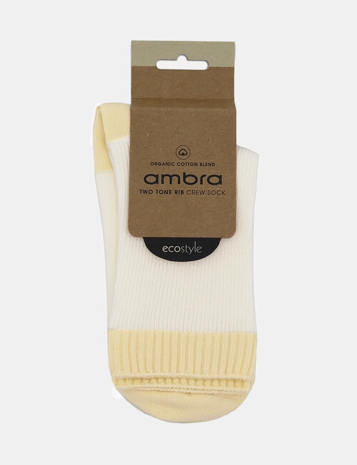 Ambra Organic Cotton 2 Tone Rib Crew Sock, Buttercream product photo