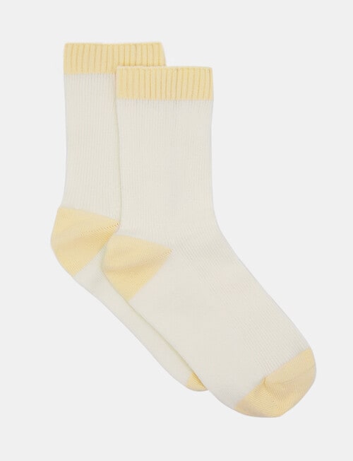 Ambra Organic Cotton 2 Tone Rib Crew Sock, Buttercream product photo View 02 L