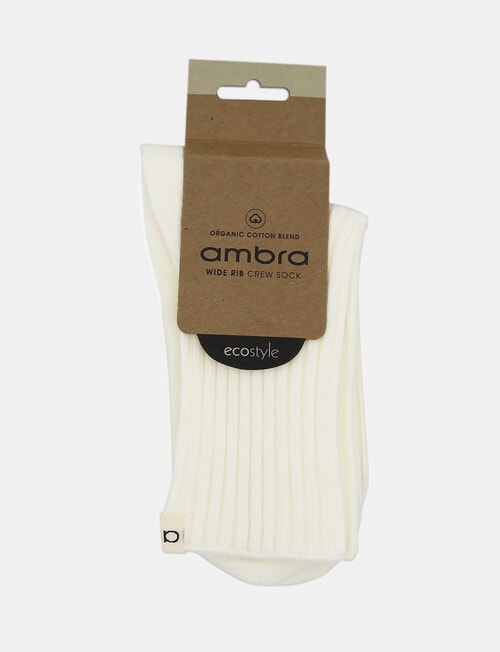 Ambra Organic Cotton Wide Rib Crew Sock, Buttercream product photo