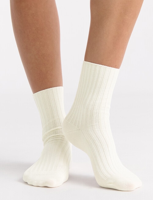 Ambra Organic Cotton Wide Rib Crew Sock, Buttercream product photo View 03 L