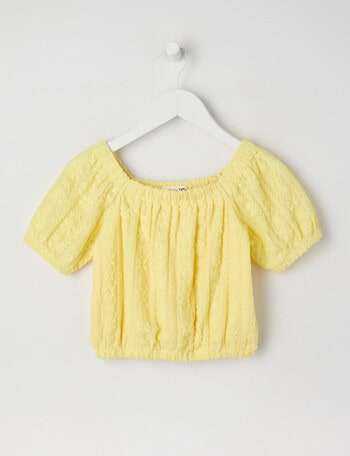 Mac & Ellie Short Sleeve Broderie Puff Sleeve Top, Lemon product photo