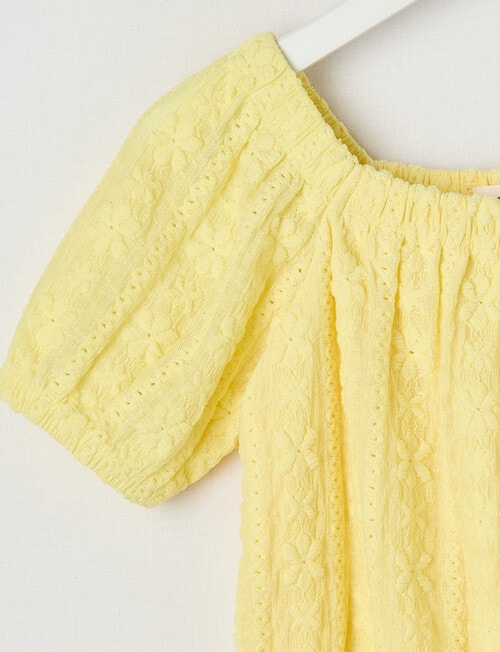 Mac & Ellie Short Sleeve Broderie Puff Sleeve Top, Lemon product photo View 02 L