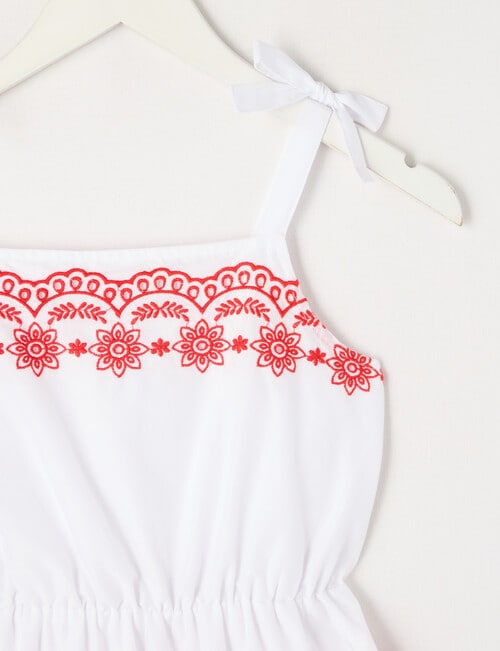 Switch Tiered Embroidery Dress, White & Red product photo View 03 L