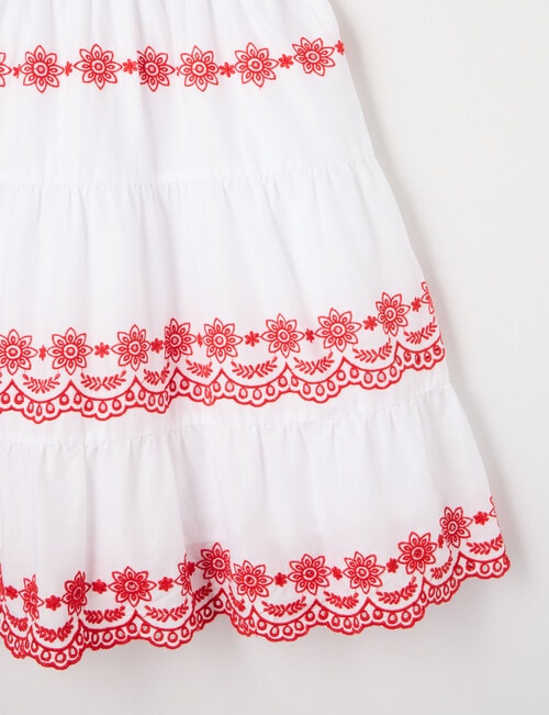 Switch Tiered Embroidery Dress, White & Red product photo View 04 L