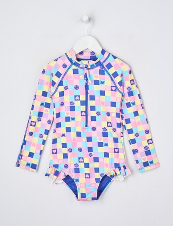 Wavetribe Checkers Long Sleeve Rashsuit, Pink product photo