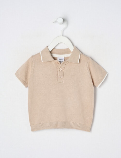 Teeny Weeny Short Sleeve Knit Polo T-Shirt, Stone product photo