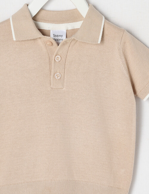 Teeny Weeny Short Sleeve Knit Polo T-Shirt, Stone product photo View 02 L