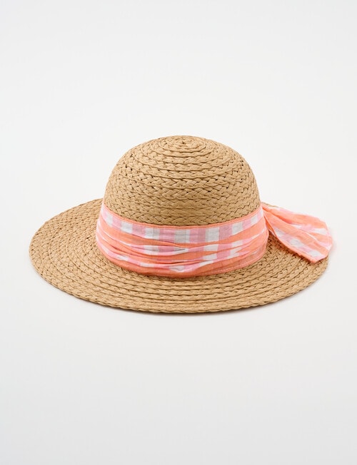 Mac & Ellie Gingham Bow Straw Sunhat, Natural product photo