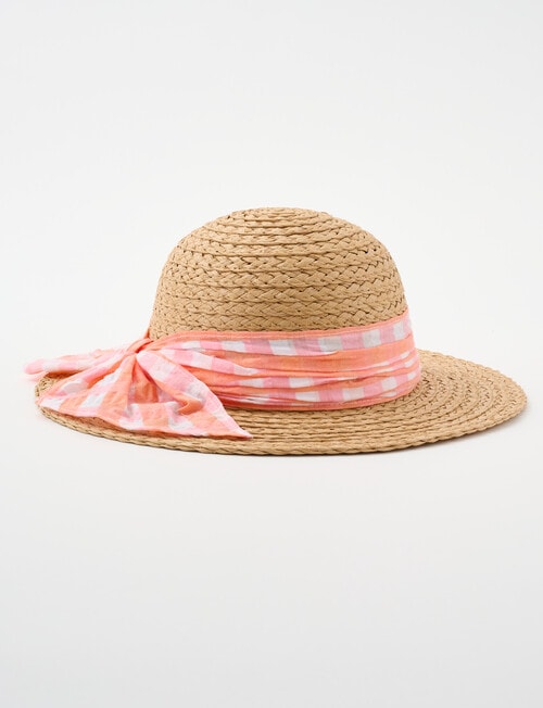 Mac & Ellie Gingham Bow Straw Sunhat, Natural product photo View 03 L