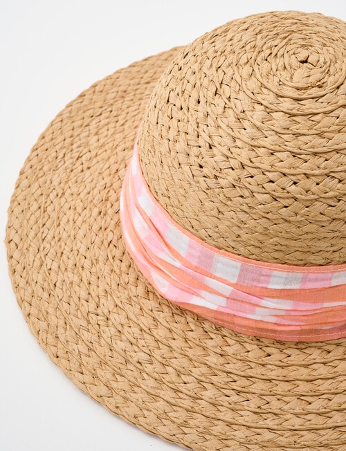 Mac & Ellie Gingham Bow Straw Sunhat, Natural product photo View 05 L