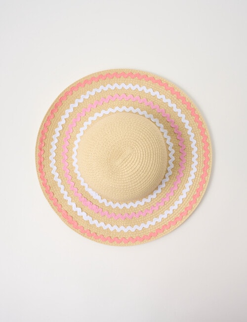 Mac & Ellie Straw Sunhat with Rick Rac Trim, Natural product photo View 02 L