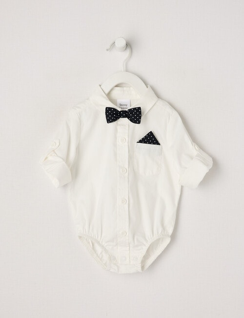 Teeny Weeny Long Sleeve Woven Bodysuit, White product photo View 02 L