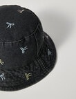 Switch Denim Bow Embroidery Bucket Hat, Black product photo View 02 S