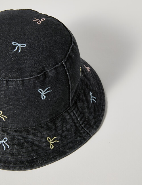 Switch Denim Bow Embroidery Bucket Hat, Black product photo View 02 L