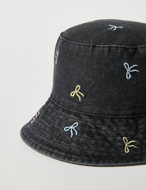 Switch Denim Bow Embroidery Bucket Hat, Black product photo View 03 L