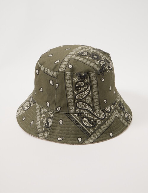 No Issue Paisley Reversible Bucket Hat, Khaki And Stone product photo