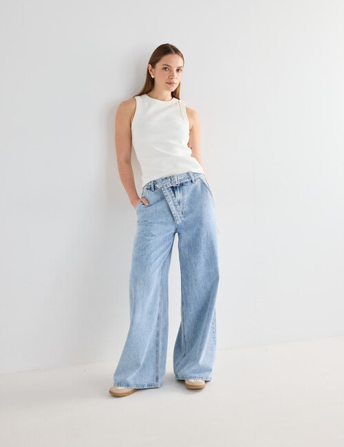 Mineral Sven Studded Belt Wide Leg Jeans, Blue product photo View 03 L