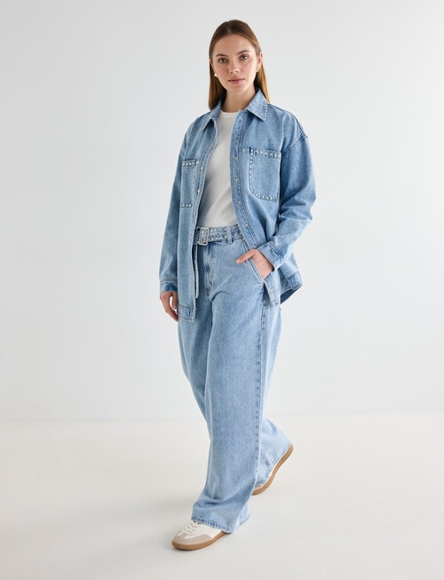 Mineral Sven Studded Belt Wide Leg Jeans, Blue product photo View 05 L