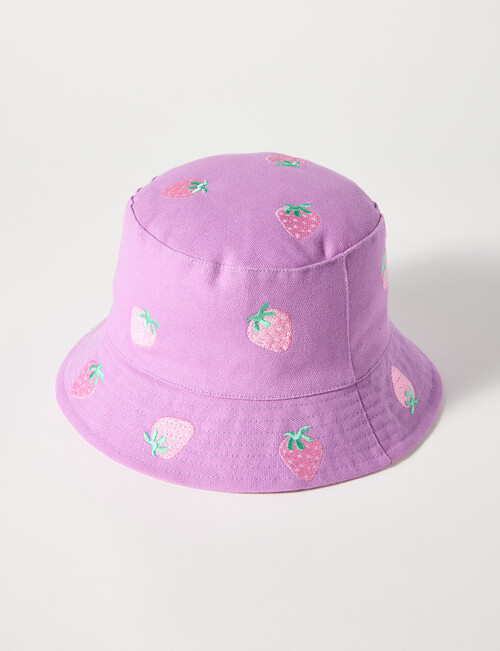 Mac & Ellie Strawberry Embroidery Bucket Hat, Purple product photo