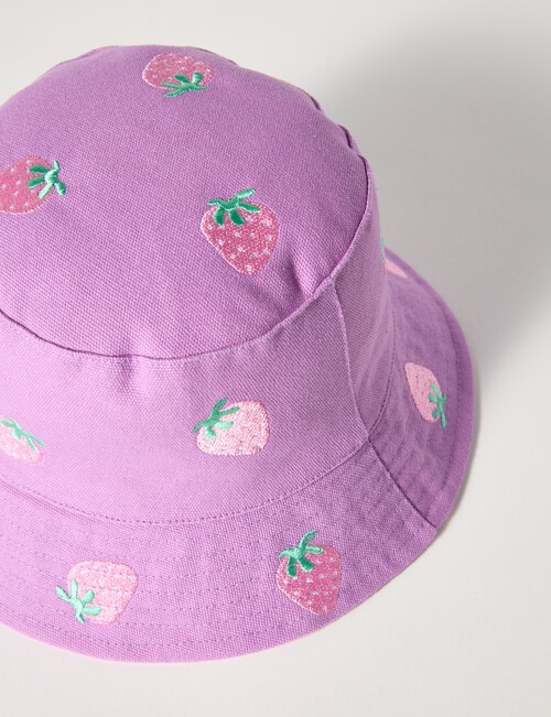 Mac & Ellie Strawberry Embroidery Bucket Hat, Purple product photo View 02 L