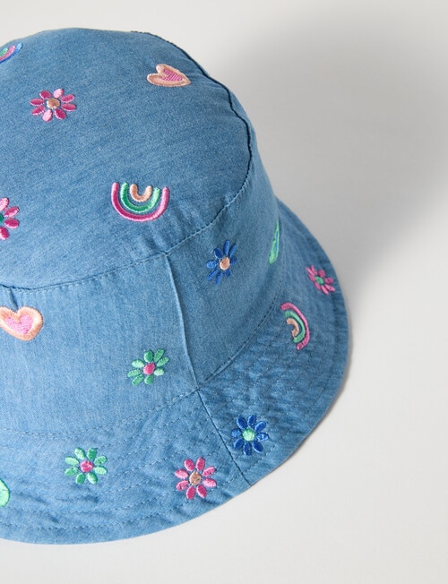 Mac & Ellie Rainbow Embroidery Bucket Hat, Blue product photo View 02 L