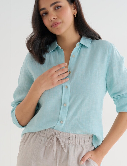 Zest Essentials Linen Long Sleeve Shirt, Mint product photo View 04 L