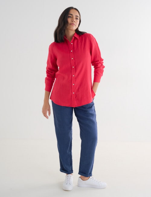 Zest Essentials Linen Long Sleeve Shirt, Raspberry product photo View 03 L