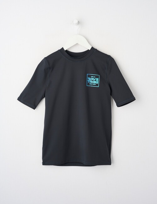 Wavetribe Ombre Logo Short Sleeve Rash Top, Charcoal product photo