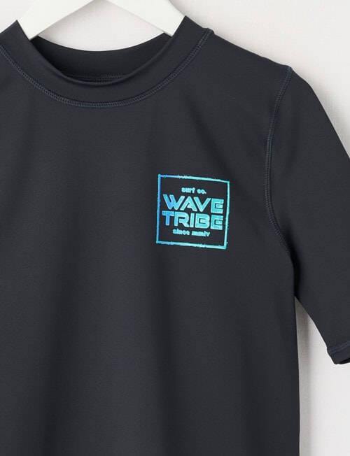 Wavetribe Ombre Logo Short Sleeve Rash Top, Charcoal product photo View 03 L