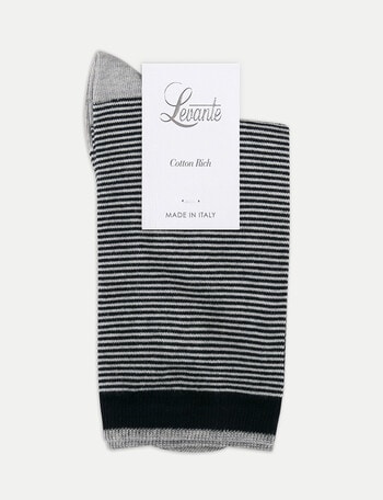 Levante Lina Fine Stripe Crew Sock, Black product photo