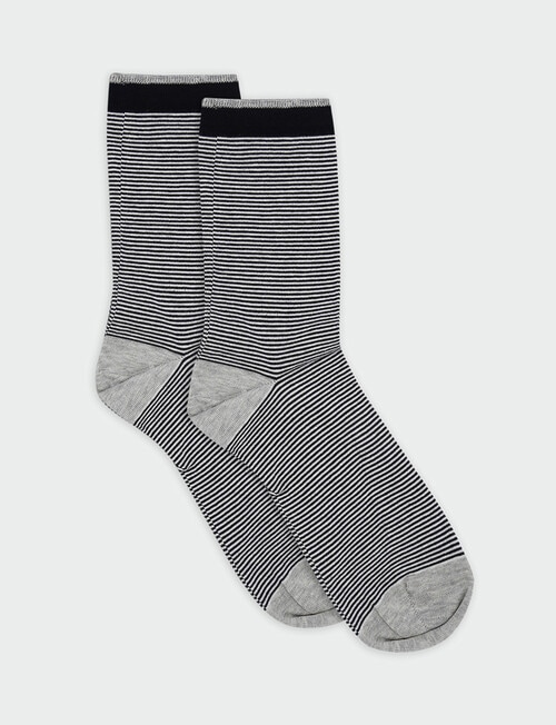 Levante Lina Fine Stripe Crew Sock, Black product photo View 02 L