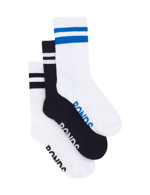 Bonds Fashion Crew Socks, 3-Pack, White & Black product photo View 02 L