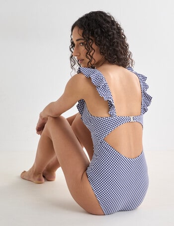 Zest Swimwear Gingham Frill Swimsuit, Navy & White product photo