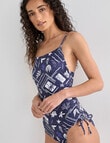 Zest Swimwear Nautical Print Ruched Suit with Drawstring, Blue product photo