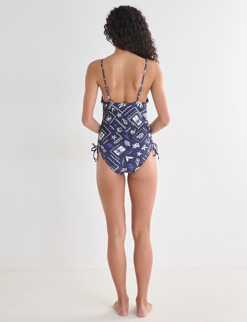 Zest Swimwear Nautical Print Ruched Suit with Drawstring, Blue product photo View 02 L
