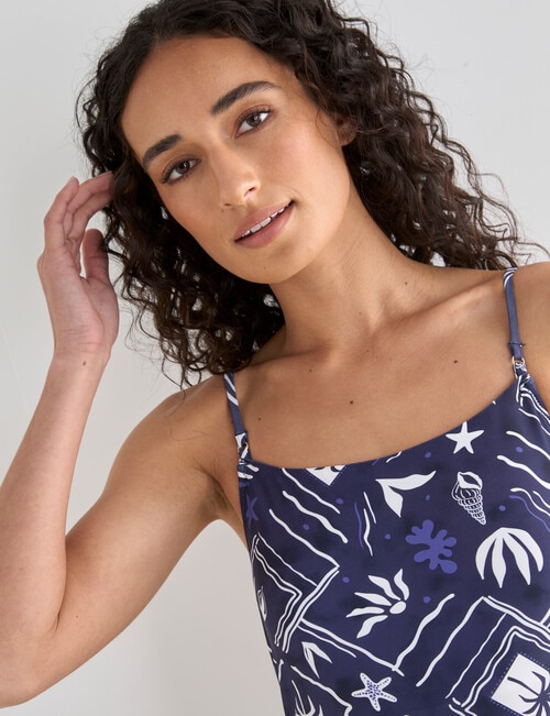 Zest Swimwear Nautical Print Ruched Suit with Drawstring, Blue product photo View 04 L