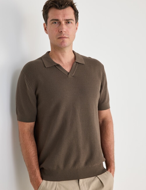 Gasoline Ripley Knitted Polo Shirt, Khaki product photo