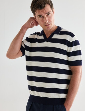 Gasoline Ripley Striped Knitted Polo Shirt, Black & White product photo