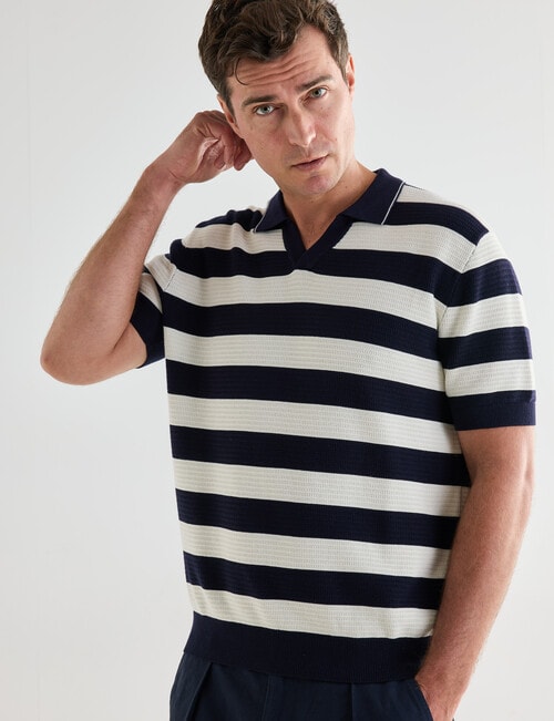 Gasoline Ripley Striped Knitted Polo Shirt, Black & White product photo