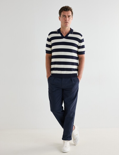 Gasoline Ripley Striped Knitted Polo Shirt, Black & White product photo View 03 L